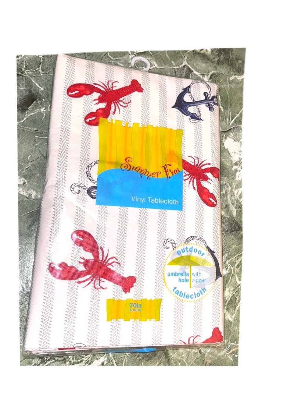 Seafood Red Lobster Crab Blue Anchor Umbrella Zipper Closure Vinyl Tablecloth